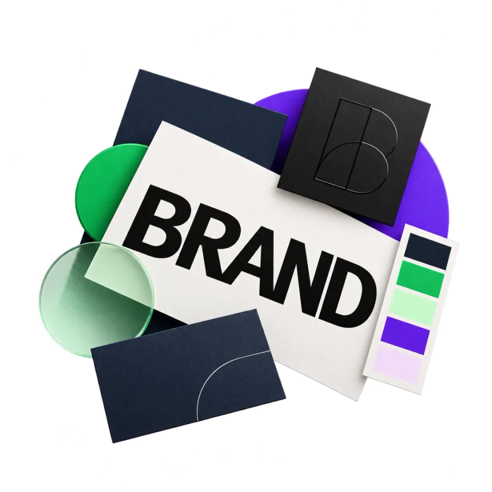 Brand — papelería, paleta de color y aplicaciones de marca